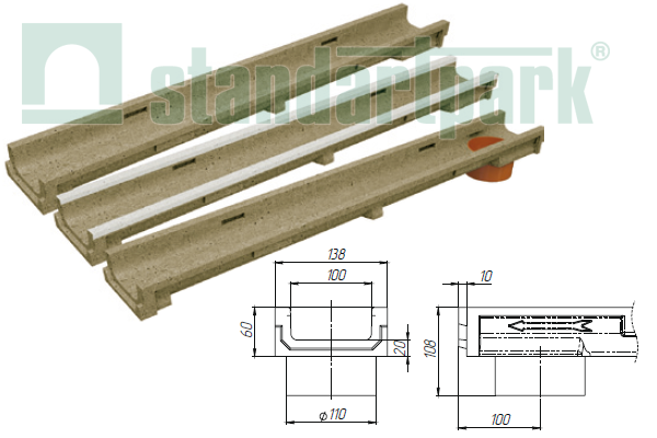 Лоток полимербетонный DN 100 H 60