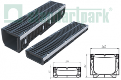 Комплект: лотки пластиковые DN200 H97 - H217 с чугунной решеткой Drive