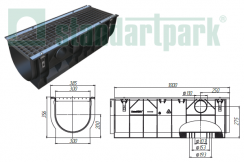 Комплект: лоток пластиковый DN300 H356 со стальной решеткой Комплект: лоток пластиковый DN300 H356 со стальной решеткой