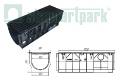 Комплект: лоток пластиковый DN 300 H 356 с чугунной решеткой Комплект: лоток пластиковый DN 300 H 356 с чугунной решеткой