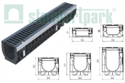 Комплект: лотки пластиковые DN100 H71-H216 с чугунной решеткой Drive Комплект: лотки пластиковые DN100 H71-H216 с чугунной решеткой Drive