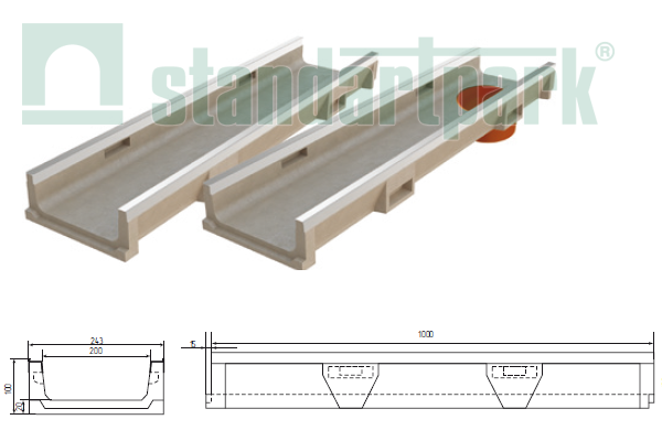 Лоток полимербетонный DN 200 H 100