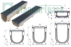 Комплект: лоток полимербетонный DN150 H210 - H310 с чугунной решеткой Drive