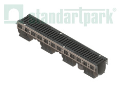 Лоток водоотводный PolyMax Drive DN100 h170 пластиковый с решеткой щелевой чугунной ВЧ кл.D (комплект), рис. 1