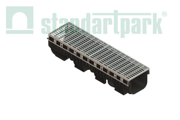 Лоток водоотводный пластиковый PolyMax Drive DN150 h200 с решеткой ячеистой ОС кл.А15 (к-т) - Стандартпарк, рис. 1