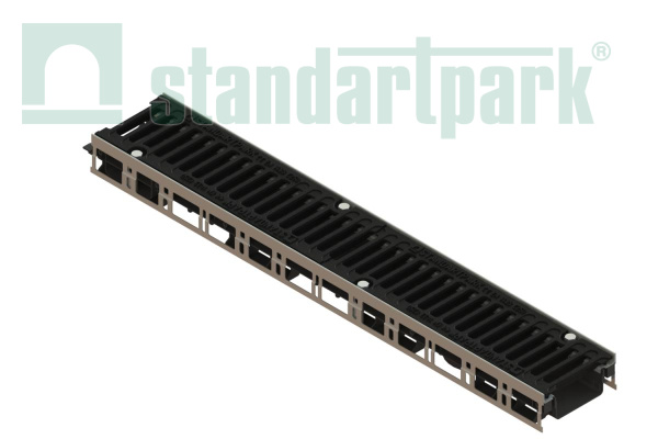 Лоток водоотводный PolyMax Drive DN100 h76 пластиковый с решеткой щелевой чугунной ВЧ кл.С (комплект) - Стандартпарк, рис. 1