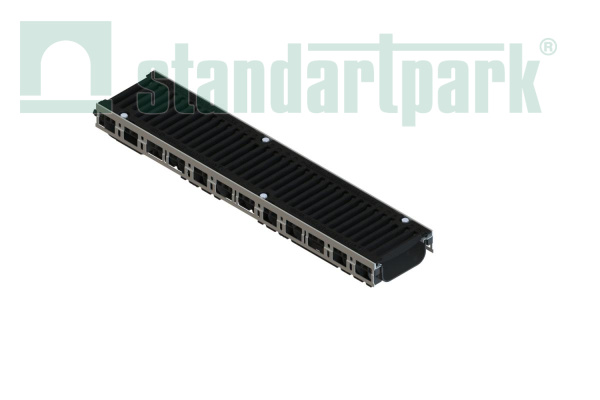 Лоток водоотводный пластиковый PolyMax Drive DN150 h96 с решеткой щелевой чугунной ВЧ кл.С250 (к-т) - Стандартпарк, рис. 1