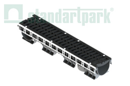 Лоток водоотводный пластиковый PolyMax Drive DN150 h166 с решеткой чугунной «шина» ВЧ кл.Е600 (к-т)1