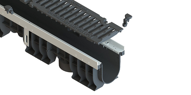 Лоток водоотводный PolyMax Drive DN100 h170 пластиковый с решеткой щелевой чугунной ВЧ кл.D (комплект), рис. 3