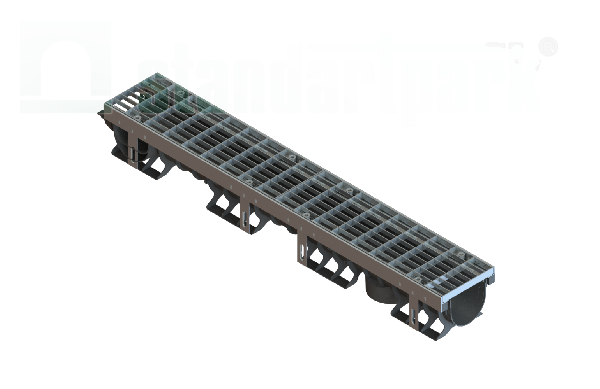 Лоток водоотводный PolyMax Drive DN100 h120 пластиковый с решеткой ячеистой ОС кл.А (комплект) - Стандартпарк, рис. 1