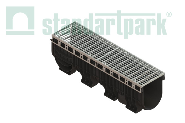 Лоток пластиковый PolyMax Drive DN200 h300 с решеткой ячеистой ОС кл.А15 (к-т) - Стандартпарк, рис. 1