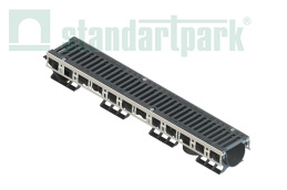 Лоток водоотводный PolyMax Drive DN100 h136 пластиковый с решеткой щелевой чугунной ВЧ кл.С (комплект)1