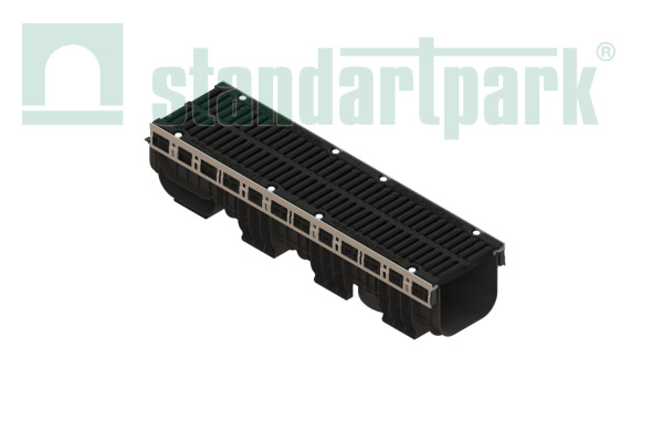 Лоток водоотводный пластиковый PolyMax Drive DN200 h217 с решеткой щелевой чугунной ВЧ кл.D400 (к-т) - Стандартпарк, рис. 1