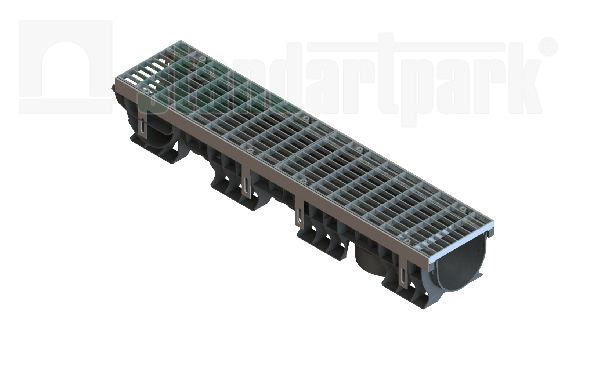 Лоток водоотводный пластиковый PolyMax Drive DN150 h150 с решеткой ячеистой ОС кл.А15 (к-т) - Стандартпарк, рис. 1