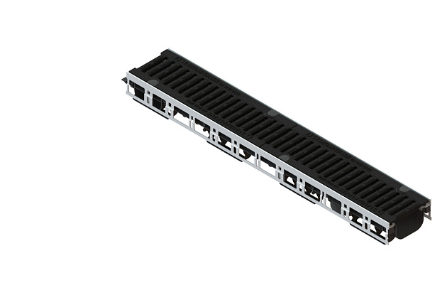 Лоток водоотводный PolyMax Drive DN100 h96 пластиковый с решеткой щелевой чугунной ВЧ кл.D (комплект), рис. 2