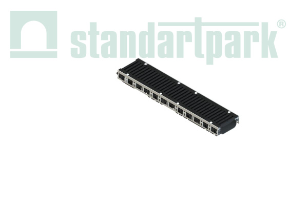 Лоток водоотводный пластиковый PolyMax Drive DN150 h96 с решеткой щелевой чугунной ВЧ кл.D400 (к-т) - Стандартпарк, рис. 1