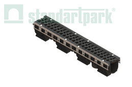 Лоток водоотводный PolyMax Drive DN100 h170 пластиковый с решеткой щелевой чугунной ВЧ кл. Е (комплект)1