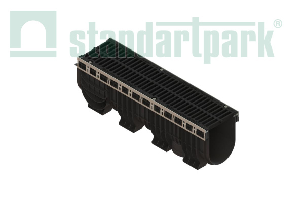 Лоток водоотводный пластиковый PolyMax Drive DN200 h317 с решеткой щелевой чугунной ВЧ кл.С250 (к-т) - Стандартпарк, рис. 1