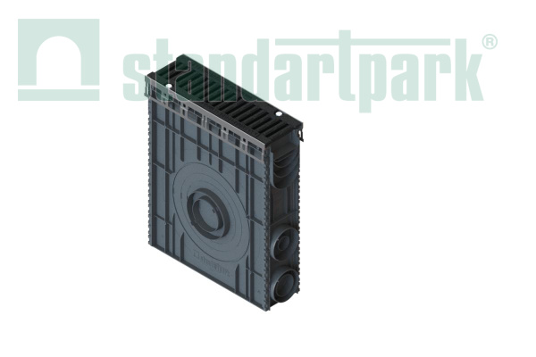 Пескоуловитель PolyMax Drive DN100 h614 на защелках с решеткой щелевой из высокопрочного чугуна кл.D400 (к-т) - Стандартпарк, рис. 1