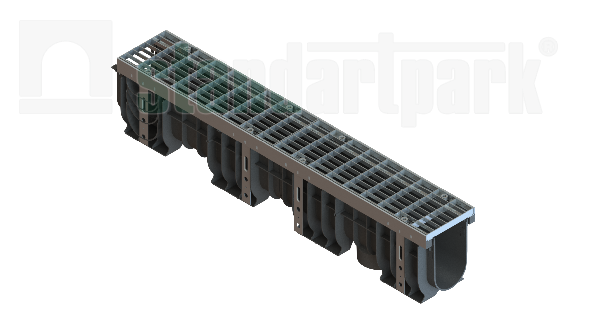 Лоток водоотводный PolyMax Drive DN100 h200 пластиковый с решеткой ячеистой ОС кл.А (комплект) - Стандартпарк, рис. 1