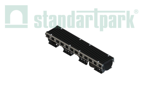 Лоток водоотводный пластиковый PolyMax Drive DN150 h166 с решеткой щелевой чугунной ВЧ кл.D400 (к-т) - Стандартпарк, рис. 1