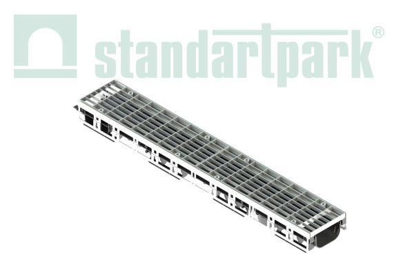 Лоток водоотводный PolyMax Drive DN100 h80 пластиковый с решеткой ячеистой ОС кл.А (комплект) - Стандартпарк, рис. 1