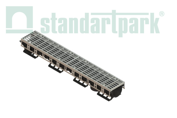 Лоток водоотводный PolyMax Drive DN100 h120 пластиковый с решеткой ячеистой ОС кл.А (комплект) - Стандартпарк, рис. 1