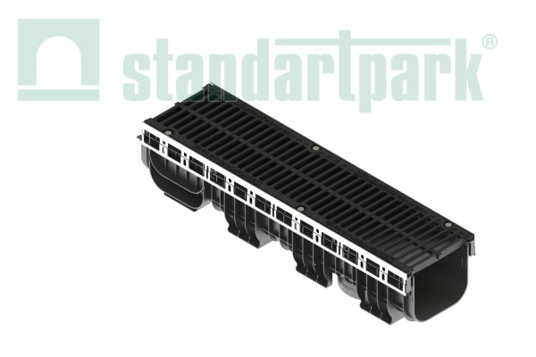 Лоток водоотводный пластиковый PolyMax Drive DN200 h217 с решеткой щелевой чугунной ВЧ кл.С250 (к-т) - Стандартпарк, рис. 1