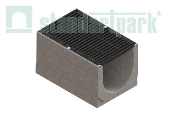 Лотки водоотводные бетонные BetoMax с решёткой щелевой чугунной DN500, с внутренним уклоном h465-780 кл. С250 (комплект) - Стандартпарк, рис. 1