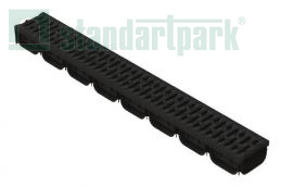 Лоток водоотводный S'park 2 пластиковый DN100 h70 с решеткой щелевой пластиковой кл. А15 (комплект черный) - Стандартпарк1