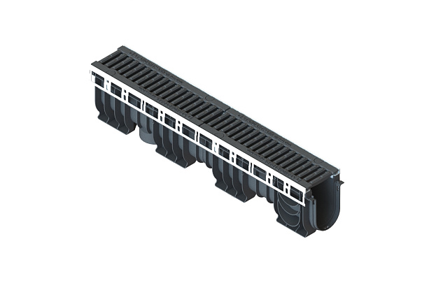 Лоток водоотводный PolyMax Drive DN100 h216 пластиковый с решеткой щелевой чугунной ВЧ кл.D (комплект), рис. 2