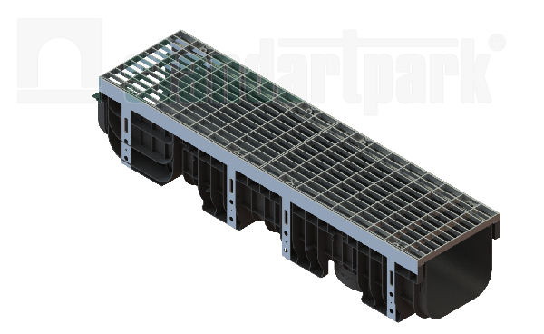 Лоток пластиковый PolyMax Drive DN200 h200 с решеткой ячеистой ОС кл.А15 (к-т) - Стандартпарк, рис. 1