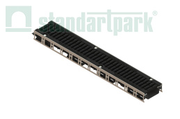 Лоток водоотводный PolyMax Drive DN100 h76 пластиковый с решеткой щелевой чугунной ВЧ кл. D (комплект), рис. 1
