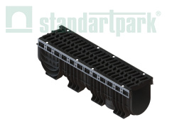 Лоток водоотводный пластиковый PolyMax Drive DN200 h317с решеткой чугунной «шина» ВЧ кл. Е600 (к-т)1