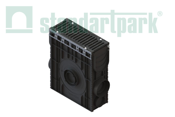Пескоуловитель сборный DN150 пластиковый PolyMax Drive h616 с решеткой чугунной щель кл.D (к-т) - Стандартпарк, рис. 1