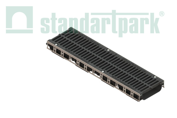 Лоток водоотводный пластиковый PolyMax Drive DN200 h98 с решеткой щелевой чугунной ВЧ кл.С250 (к-т) - Стандартпарк, рис. 1