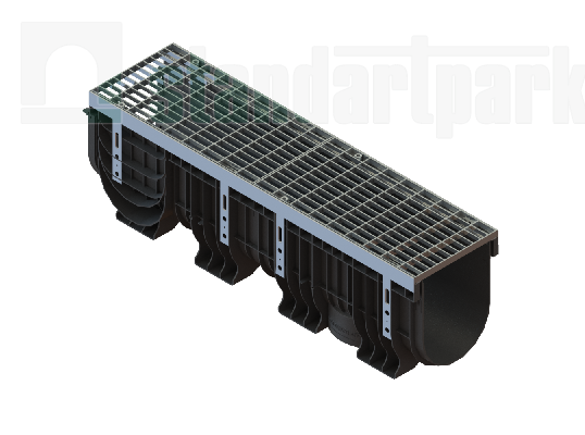 Лоток пластиковый PolyMax Drive DN200 h300 с решеткой ячеистой ОС кл.А15 (к-т) - Стандартпарк, рис. 1