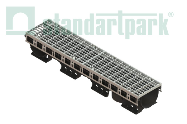 Лоток водоотводный пластиковый PolyMax Drive DN150 h150 с решеткой ячеистой ОС кл.А15 (к-т) - Стандартпарк, рис. 1