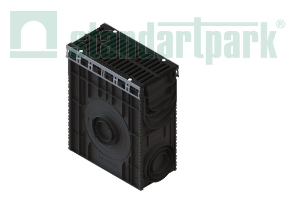 Пескоуловитель PolyMax Drive DN200 h616 пластиковый с решеткой щелевой чугунной кл.D400 (к-т) - Стандартпарк, рис. 1