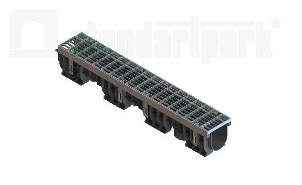 Лоток водоотводный PolyMax Drive DN100 h155 пластиковый с решеткой ячеистой ОС кл.А (комплект) - Стандартпарк, рис. 1