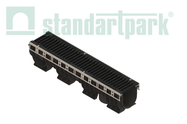 Лоток водоотводный пластиковый PolyMax Drive DN150 h216 с решеткой щелевой чугунной ВЧ кл.С250 (к-т) - Стандартпарк, рис. 1