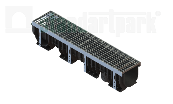 Лоток водоотводный пластиковый PolyMax Drive DN150 h200 с решеткой ячеистой ОС кл.А15 (к-т) - Стандартпарк, рис. 1