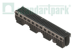 Лоток водоотводный PolyMax Drive DN100 h216 пластиковый с решеткой щелевой чугунной ВЧ кл.D (комплект), рис. 1