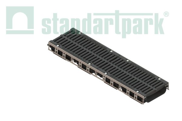 Лоток водоотводный пластиковый PolyMax Drive DN200 h97 с решеткой щелевой чугунной ВЧ кл.D400 (к-т) - Стандартпарк, рис. 1